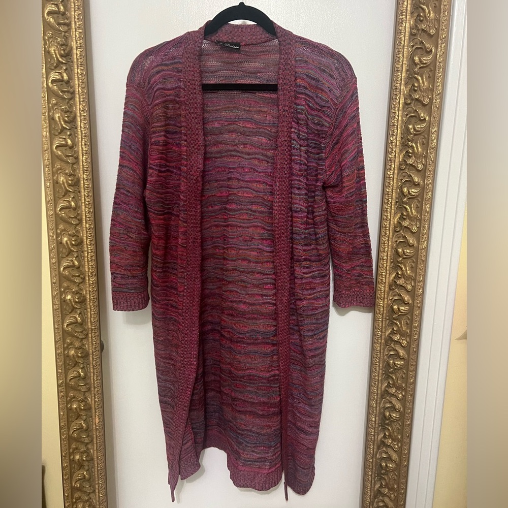 La Serissa Maroon Long Cardigan Duster Sweater fits rainbow  medium Y2K vintage